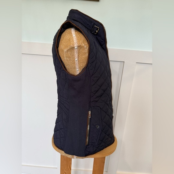 Zara Womens Quilted Vest Size Medium Navy Blue Full Zip Pockets Mock Buckle Neck - Picture 12 of 14